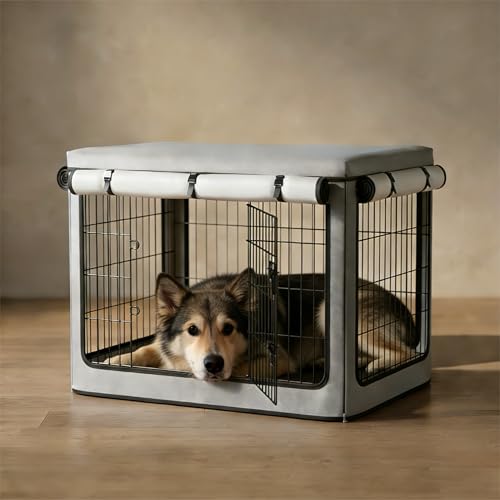 TBNO Dog Crate Cover, Heavy Duty 1680D Waterproof Oxford Cloth with Breathable Mesh & Detachable Sunshade, Universal Fit for Wire Crates, All-Weather Indoor Outdoor Use (48-Inch)