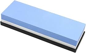 Pedra de Amolar Dupla Face para Facas, Grãos 400/1000, com Base Antiderrapante (Azul e Branco)
