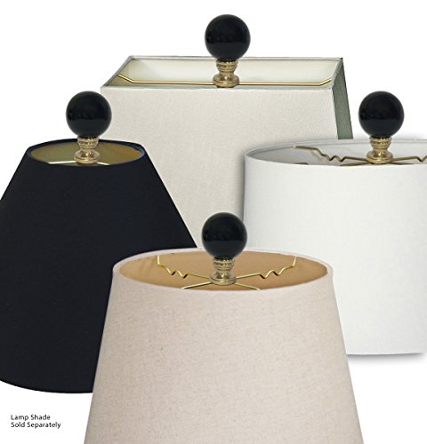 Image of Royal Designs Ceramic Sphere 1.75 inch Lamp Finial for Lamp Shade, Black, Polished Brass Base