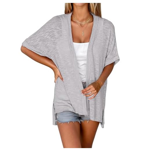 Zeagoo Cardigã feminino leve 2024 verão manga 3/4 cardigã frente aberta saída de praia, P-GGG, Cinza claro, GG