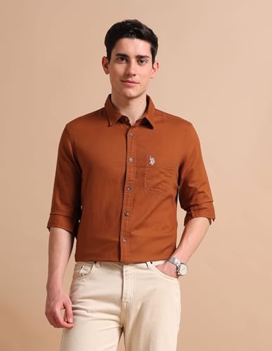 Image of U.S. POLO ASSN. Solid Regular Fit Shirts for Men - 100% Cotton, Full Sleeve Mens Casual Shirts