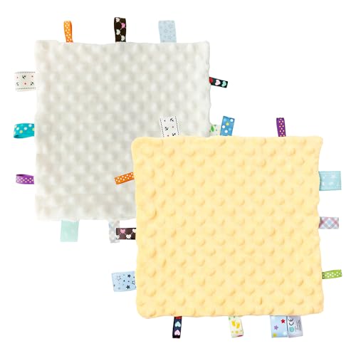 Image of CREVENT Soft Baby Lovey Security Blanket, Small Plush Comfort Blanket for Baby Girls, Sensory Soothing Toy, Newborn, 10" x 10" 2pcs