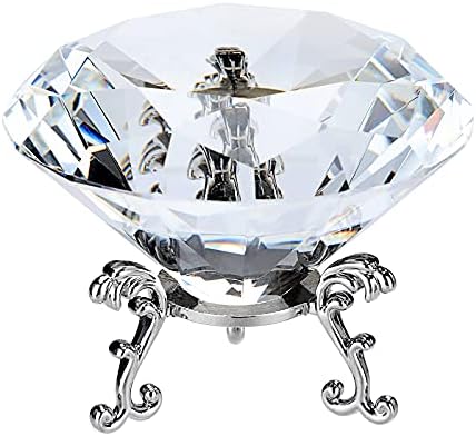 IGNPION 80mm K9 Glass Diamond Paperweight with Base Stand, Glass Clear Diamante Crystal Photography Art, Sparkling Glass Gem Ornament Decoration Gift for Home Office Wedding Decor