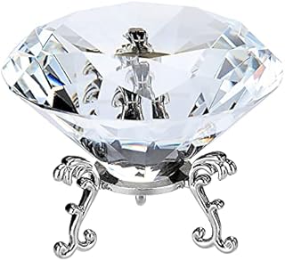 IGNPION 80mm K9 Glass Diamond Paperweight with Base Stand, Glass Clear Diamante Crystal Photography Art, Sparkling Glass Gem Ornament Decoration Gift for Home Office Wedding Decor