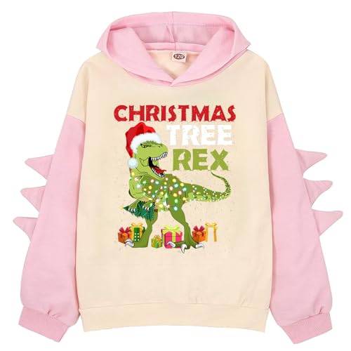 Generic Boy's Fleece Sweatshirts Little Boys Girls Christmas Dinosaur Letter Hoodie Pullover Sweatshirt (Pink, 6-7 Years)