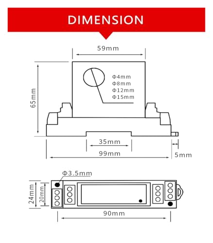 Transmisor de sensor de corriente CC de 15 mm con salida de 4-20 mA y entrada de 50A a 150A AC 220V 3