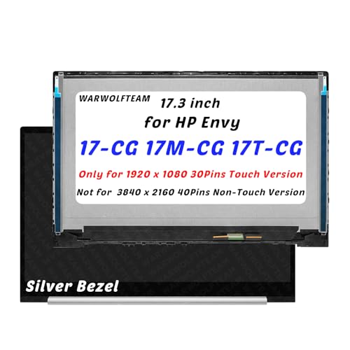 WARWOLFTEAM 17.3in Compatible with HP Envy 17-CG 17M-CG 17T-CG 17-CG0008CA 17M-CG0013DX L87971-001 1920 x 1080 FHD 30Pins LCD Touch Screen Display Assembly with Bezel(Silver)