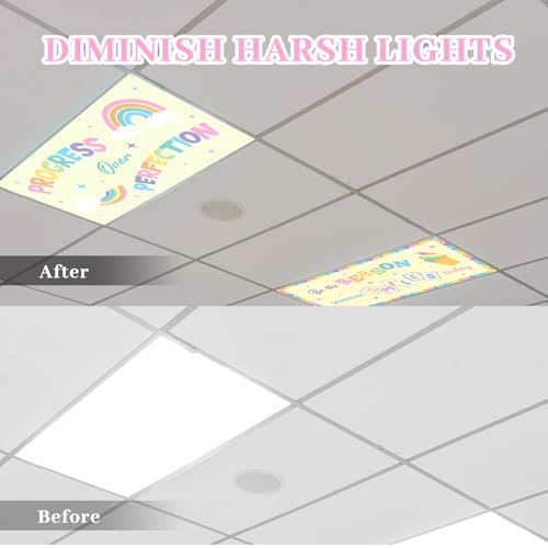 Image of ROCEEI Pack of 4 Fluorescent Light Covers for Ceiling Lights, 4 x 2 Ft, Magnetic Light Covers for Classroom Office Home School Ceiling Decor(Pastel)