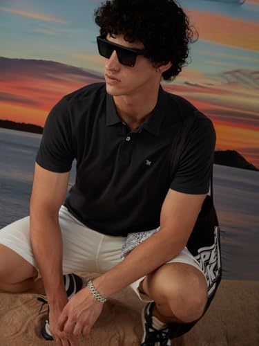 Image of Men's Solid Cotton Polo Collar Casual Slim Fit T-Shirt | Black Solid Polo Collar Cotton T-Shirt (MTS9BK77 X-Large)