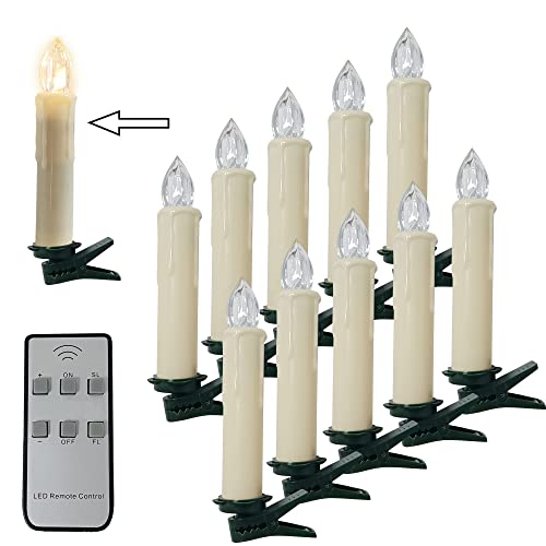 Image of Flameless LED Taper Candles with Clips, 4 inch Battery Operated Window Candles with Remote Timer Mini LED Chandelier Candlesticks for Home Decor Wedding Church Party & Tree Lighting,10 Pack,Beige