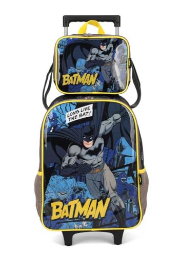 Kit de Mochila de Rodinha e Lancheira Térmica Infantil Escolares do Batman by Luxcel 39252 (Preto)