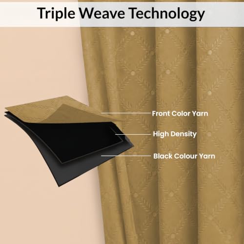 Image of LINENWALAS 100% True Blackout Long Door Curtains 9 Feet Long Set of 2 | Embossed Moonlight Design | Room Darkening Curtain | Thermal Insulated Curtains for Living Room (9 Feet, Golden Beige)