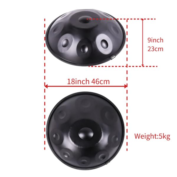 9 Ton Handpan Trommel Schwarz D-Moll Stahl mit Zubehör Meditationsinstrument