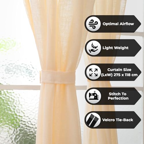 Image of Story@Home Sheer Curtains 8 Feet Long Set of 2 | Net Semi Transparent Curtain | Solid Printed | Semi Long Door Curtain for Living Room, Bedroom | (118 X 242 cm, Beige)