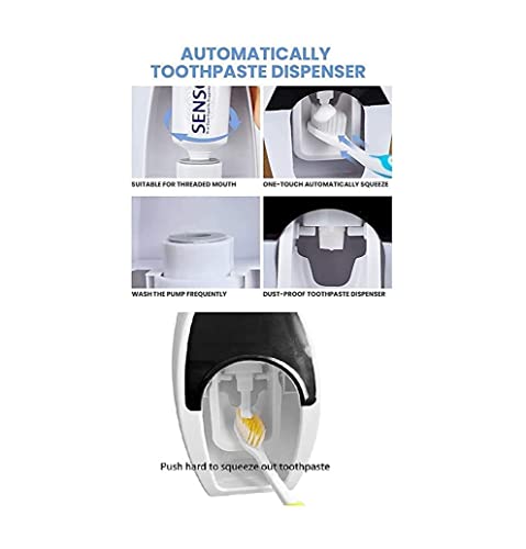 حامل فرشاة اسنان بغطاء من جوزر من البلاستيك، مجموعة موزع معجون الاسنان اوتوماتيكي مقاوم للغبار بوسادة شفط لاصقة 3 ام تثبت على الحائط للاطفال، عصارة معجون اسنان لليدين لغرفة الغسيل (قد يختلف اللون)