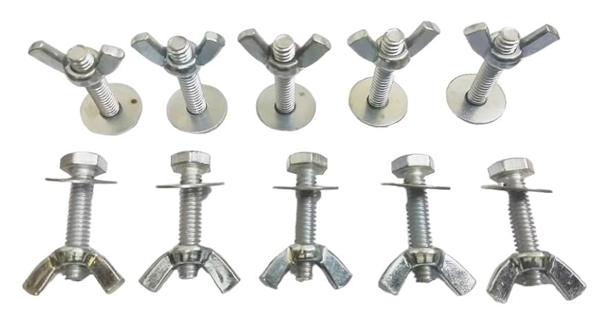 MEC® 10 Sets 1/4 BSW Thread 30mm Length Hex Bolt with Washer and Wing Nut Butterfly Fasteners Carbon Steel Silver Tone Zinc Plated