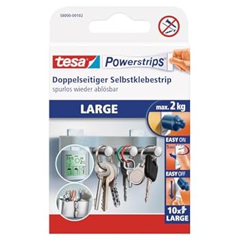 tesa Powerstrips Large - Doppelseitige Klebestreifen zur Montage von Gegenständen auf glatten Oberflächen - Bis zu 2 kg