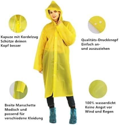 Voarge Eva Regenjacke Regenmantel für Erwachsene, für Damen und Herren Regenbekleidung Regencape Regenjacke Wasserdicht für Wandern Radfahren (L, Gelb)