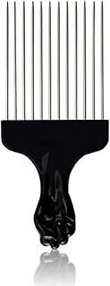 Afro Hair Comb - Wide Metal Tooth Comb For Curly, Coily & Kinky Hair, Hair Comb Straight, Beard & Hairdressing Comb, Black Fist Handle