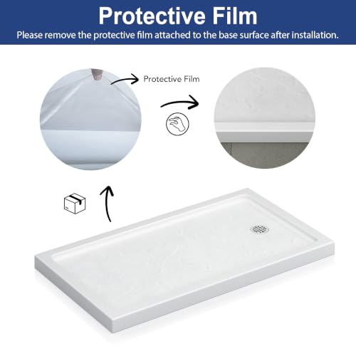 Image of KPUY 48'' L X 34'' W Shower Base Pan with Reversible Install, White