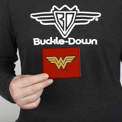 Buckle-Down Men's PU Bifold Wallet-Wonder Woman Logo Red/Black/Gold, Multicolor, 4.0" x 3.5"3