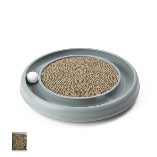Fini l'ennui : griffoir rond pour chat avec piste à billes interactive