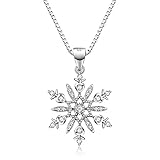 J.Vénus Damen Schmuck, Halskette Silber mit Schneeflocke Anhänger 925 Sterling Silber Zirkonia 45cm / Kette, Schmuck mit Etui (ewige Liebe - weiß)