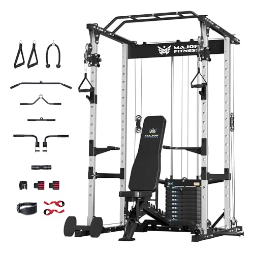 Image of MAJOR FITNESS Power Cage Drone1 Premium- Multi-Function Power Rack for Home Gym, Squat Rack with Pull-up Bar, Cable Crossover System, J-Hooks, for Strength Training, Heavy-Duty Steel Construction
