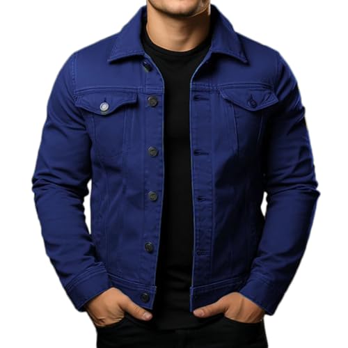 Oanviso Homme Mode Veste en Jean Vintage Jacket Manches Longues Manteau en Jean Adolescents Blouson en Jean Oversized Automne Outwear en Denim Coupe Vent A...