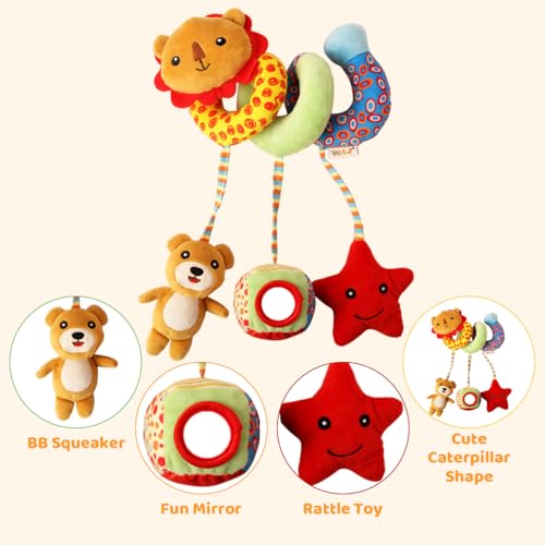 Image of SNOWIE SOFT Crib Toys Stroller Soft Plush Toy Spiral Colorful Baby Toys for 6 to 12 Months Interactive Cartoon Lions Stuffed Crib Ornament Early Educational Activity Babies Sensory Toy