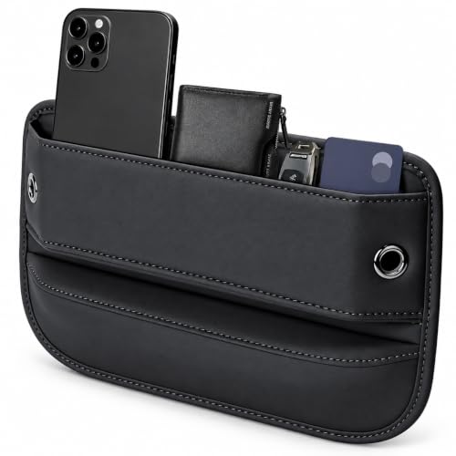 Image of Car Seat Gap Filler Organizer for Car, SUV & Truck | Premium Leather Seat Gap Storage Box | Prevents Phone, Keys & Coins from Falling | Universal Fit 0.2-1.2 Inch Gap | Black, 1 Pack