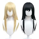 HSIU Sun Jing cosplay wig Qiutong cosplay wig Comics SQ start with your name Cosplay wig Brand Light yellow/black Long hair+Free wig cap (Sun Jing)