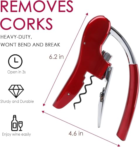 Best Utensils Professional Zinc Alloy Power Wine Opener Octopus Premium Vertical Lever Corkscrew with Built-in Foil Cutter Waiter Bottle Openers Kit (Red) - Image 4