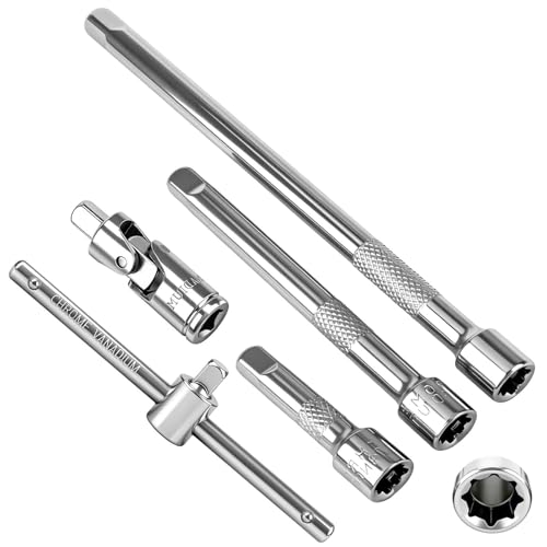 msymsyu 3-tlg Steckschlüssel Verlängerung 1/4 Zoll Verlängerung 50mm 100mm 150mm CR-V Schraubenschlüssel Verlängerungs Mit 1/4' Antrieb 90° Winkelgelenk und Gleitgriff für Montage Demontagearbeiten