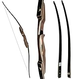 PMZ Archery Longbow, 65'' Wooden Takedown Professional Longbow for Hunting, Right Hand Traditional Bow for Adults Beginners to Advanced Outdoor Practice (Brown Riser, 40lbs)