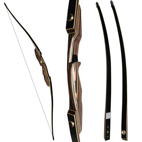 PMZ Archery Longbow, 65'' Wooden Takedown Professional Longbow for Hunting, Right Hand Traditional Bow for Adults Beginners to Advanced Outdoor Practice (Brown Riser, 20lbs)