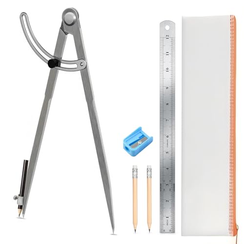 12 inch Compass for Geometry, Compass for Woodworking, Precision Woodworking Compass with Wing Divider and Pencil Holder, Large Compass for Geometry, Woodworking Compass, Drafting, Drawing Compass