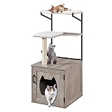beeNbkks Cat Litter Box Enclosure with Cat Tree Tower, Hidden Litter Box Furniture Cat Washroom with