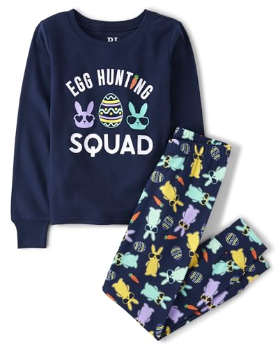 The Children's Place Unisex Baby Family Matching Easter Snug Fit Cotton Pajamas, Navy Egg Hunting...