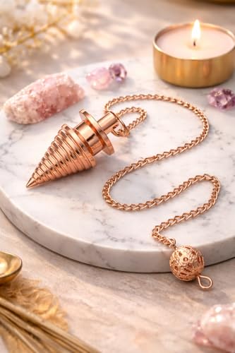 Image of Designer Copper Pendulum for Reiki Healing, Dowsing & Chakra Balancing - Cone Shape Divination & Meditation Tool for Energy Cleansing