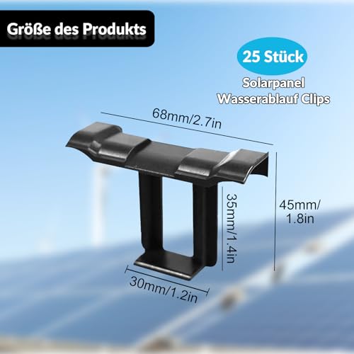 Cfcyhla 25 Stück Solarpanel Wasserablauf Clips 35mm, Dauerhaft ABS-Material Wasserablauf Clips PV Module 35mm für Wasserablauf Solarpanel Schlammentfernungs Clips Komponenten