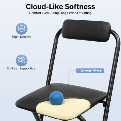 Image of 2Pcs Folding Bar Stool with Backrest, 30 Inch Tall Foldable Stool Chair Metal Frame Portable Chairs Portable Bar Chair Collapsible Stools Barstools w /Leather Padded for Kitchen Shop Cafe (2PCS /Black)