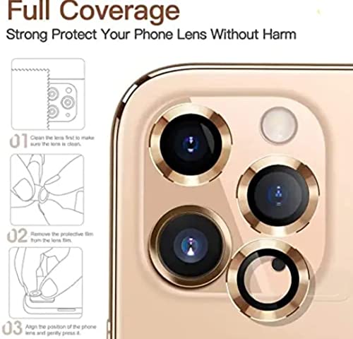 Image of LINEOVAL Compatible Premium Camera Lens Protector Ring for iPhone 12 Pro | Aluminum Metal Camera Guard | Shockproof Scratch Resistant Lens Cover Gold