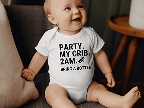 Baby Girl Boy Announcement Bodysuit Party at My Crib Bring A Cute Bottle Baby Romper Baby Room Humor Pregnancy Reveal2