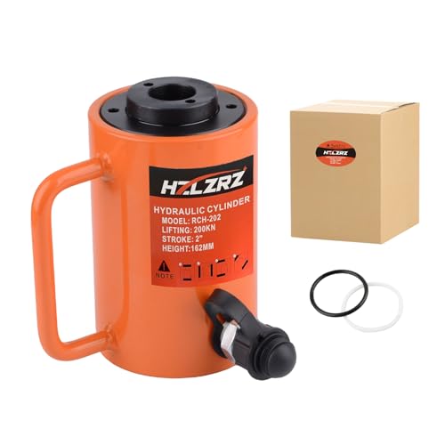 Image of HZLZRZ 20T Hydraulic Cylinder Jack Hollow Single Acting Hydraulic Ram Cylinder, Hydraulic Lifting Cylinders 2 inch(50mm) and Porta Power Kit(RCH-202)