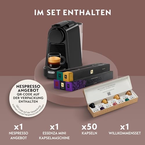 NESPRESSO DE’LONGHI Essenza Mini crni originalni aparat za kapsule | ultrakompaktan dizajn | 25 sek. vrijeme zagrijavanja | 2 veličine šalice | 19 bara tlak | Aparat za kavu EN85.B