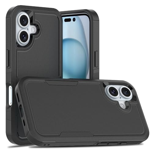 BREPRIO Heavy‑Duty Rugged Anti‑Drop Shockproof Protective Phone Case for iPhone 16, Durable Protective Shell, Black - image 1