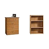 Sauder Orchard Hills 4-Drawer Chest, Carolina Oak Finish & Beginnings 3-Shelf Bookcase, Highland Oak...