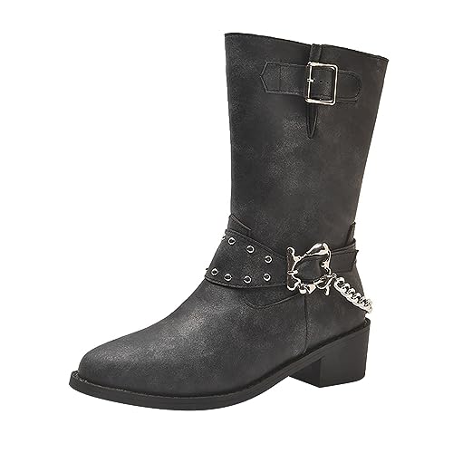 Western Cowboy Botas de equitación para hombre, botas anchas de pantorrilla zapatos Fastion Botas de moto S zapatos mujer invierno, Negro , 36 EU