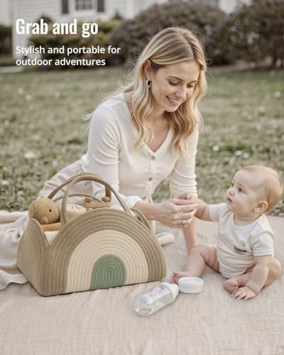 Image of Blissful Diary Baby Diaper Caddy Organizer, Cotton Rope Diaper Caddy Basket, Large Storage Basket for Newborn Boys and Girls, Gift for Baby Shower List, Newborn Essentials, Natural Rainbow